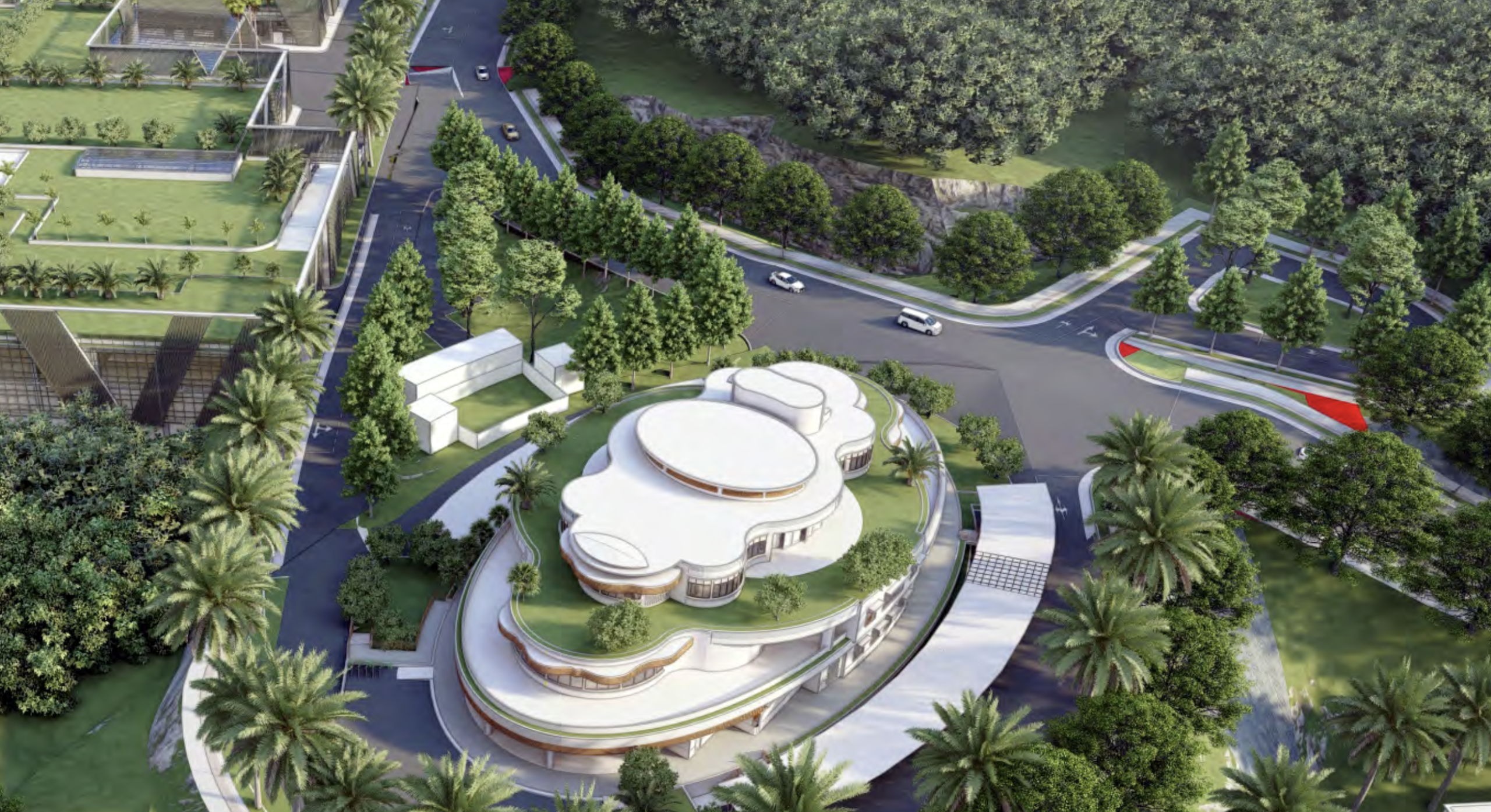 gedung sekretariat presiden dan bangunan pendukung pada kawasan istana kepresidenan di ibu kota negara (ikn) sepaku, kabupaten penajam paser utara, kalimantan timur, 2022 2023